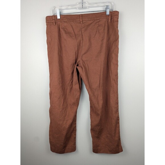 J Jill Women's Linen Stretch Wide Leg Pants In Red Oak 12 Relaxed High Rise Crop - Picture 2 of 10